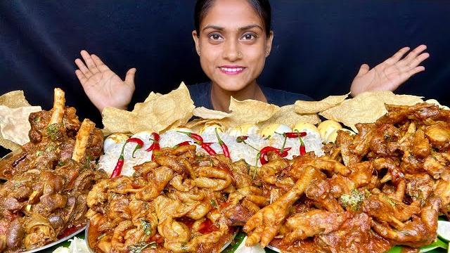 Chicken skin curry chicken feet curry chicken gizard curry chicken wings mutton basmati rice eating Chicken skin curry chicken feet curry chicken gizard curry chicken wings mutton basmati rice eating
