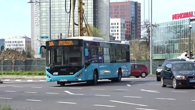 Blue city buses otokar kent c 12 in bucharest, which passengers recognize and love buses from turke Blue city buses otokar kent c 12 in bucharest, which passengers recognize and love buses from turke