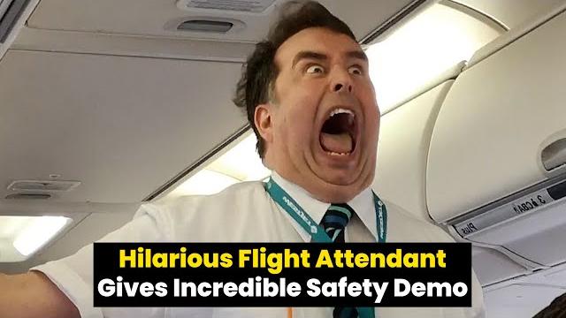 Flight attendant performs funniest safety routine Flight attendant performs funniest safety routine