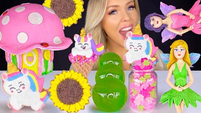 Asmr fairy cake, unicorn cookies, pink mushroom fairy house, sunflower cookies, jelly mukbang 먹방 Asmr fairy cake, unicorn cookies, pink mushroom fairy house, sunflower cookies, jelly mukbang 먹방