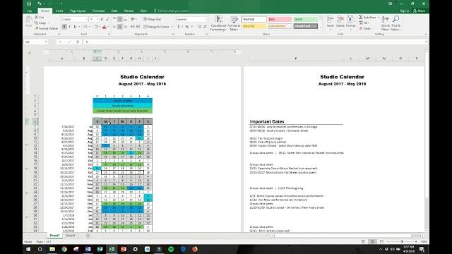 Creating a studio calendar in excel Creating a studio calendar in excel