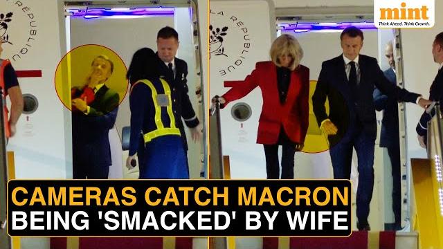 Viral moment when emmanuel macron was seemingly slapped by wife just as airplane door opens in hanoi Viral moment when emmanuel macron was seemingly slapped by wife just as airplane door opens in hanoi