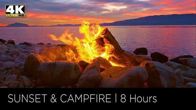 8 hours of relaxing campfire by a lake at sunset in 4k uhd, stress relief, meditation & deep sleep 8 hours of relaxing campfire by a lake at sunset in 4k uhd, stress relief, meditation & deep sleep