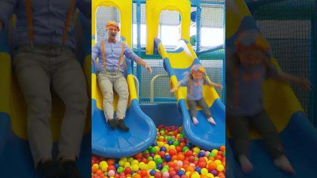 Blippi and layla go down the slide! #shorts Blippi and layla go down the slide! #shorts
