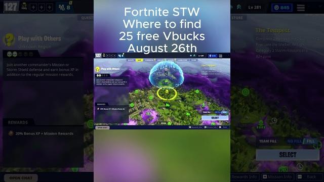 Where to find 25 free vbucks in fortnite stw today (august 26th) #fortnite #fyp #fypシ゚viral #stw Where to find 25 free vbucks in fortnite stw today (august 26th) #fortnite #fyp #fypシ゚viral #stw