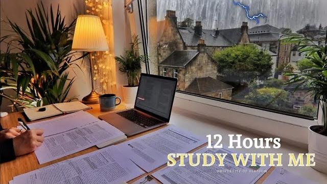 Live | 12 hour study with me on rainy day | rain sound, background noise, 10-min break, no music Live | 12 hour study with me on rainy day | rain sound, background noise, 10-min break, no music