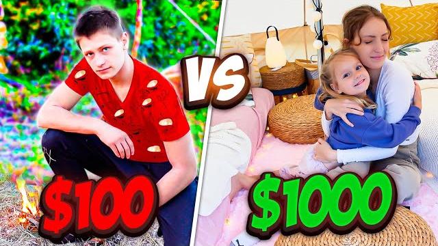$100 vs $1000 camping overnight challenge!! $100 vs $1000 camping overnight challenge!!