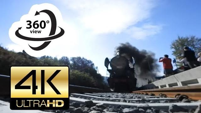 360° camera under steam train stopping at station (4k) 360° camera under steam train stopping at station (4k)