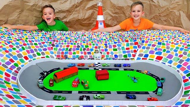 Vlad and niki play with toy cars and build speedway track Vlad and niki play with toy cars and build speedway track