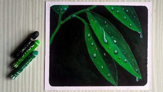 Easy realistic oil pastel drawing - realistic leaf drawing / water drops on leaves #realisticdrawing Easy realistic oil pastel drawing - realistic leaf drawing / water drops on leaves #realisticdrawing
