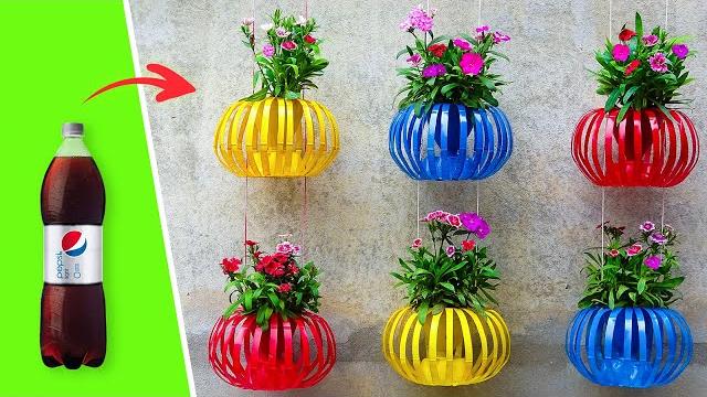 Recycle plastic bottles into hanging lantern flower pots for old walls - vertical garden ideas Recycle plastic bottles into hanging lantern flower pots for old walls - vertical garden ideas