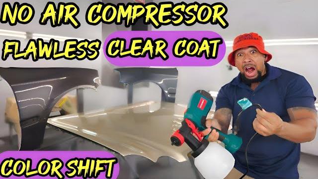 Spray chameleon color shift pigment, metallics, base, clear coat without an air compressor. first Spray chameleon color shift pigment, metallics, base, clear coat without an air compressor. first