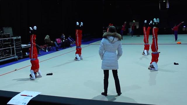Rhythmic gymnastics training - russian group warm up Rhythmic gymnastics training - russian group warm up