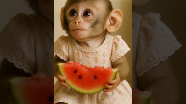 Cute monkey eats watermelon and giggles! Cute monkey eats watermelon and giggles!