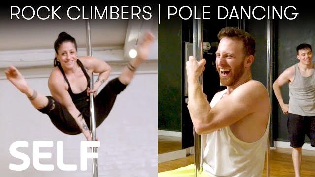 Rock climbers try to keep up with a pole dancer | self Rock climbers try to keep up with a pole dancer | self
