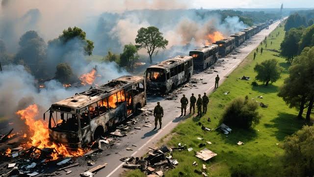 Nothing left! 32 buses carrying 1600 elite ukrainian troops were thwarted by russia on the border Nothing left! 32 buses carrying 1600 elite ukrainian troops were thwarted by russia on the border