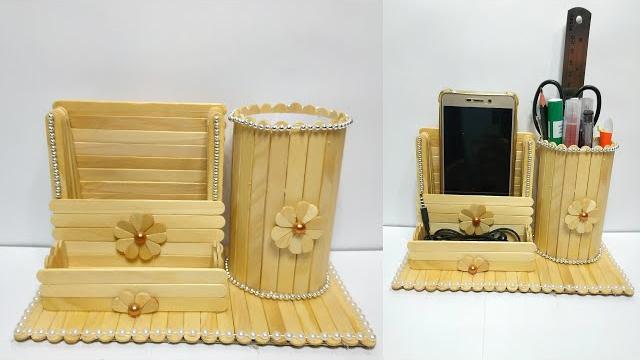 Ide kreatif | membuat tempat hp sekaligus tempat pensil dari stik es krim | popsicle stick craft Ide kreatif | membuat tempat hp sekaligus tempat pensil dari stik es krim | popsicle stick craft