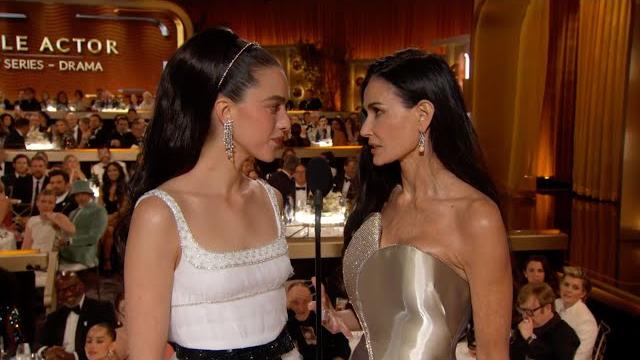 Demi moore & margaret qualley present best television male actor – drama series | 82nd golden globes Demi moore & margaret qualley present best television male actor – drama series | 82nd golden globes