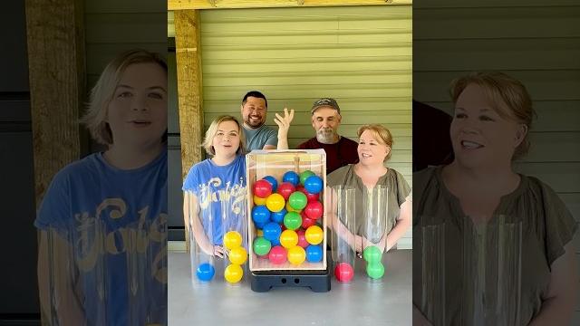 First to blindly fill their pipe with their colored ball, wins!! this was so fun with my parents! First to blindly fill their pipe with their colored ball, wins!! this was so fun with my parents!