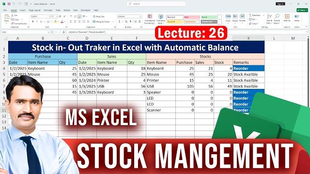 Ms excel me stock management software banaye | full stock record sheet in hindi – urdu -lecture 26 Ms excel me stock management software banaye | full stock record sheet in hindi – urdu -lecture 26