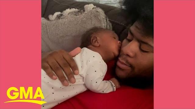 Newborn baby gives dad a kiss in adorable video l gma Newborn baby gives dad a kiss in adorable video l gma