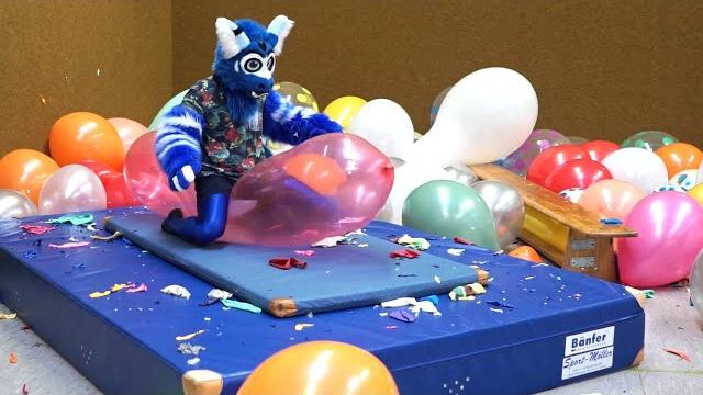 Sit & pinning leftover balloons in fursuit Sit & pinning leftover balloons in fursuit