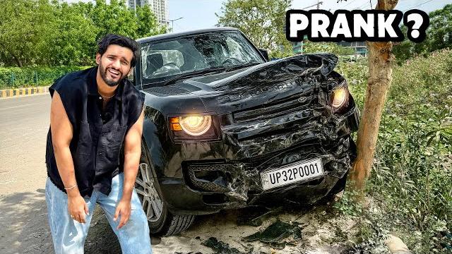 Our new car defender met with an accident prank Our new car defender met with an accident prank