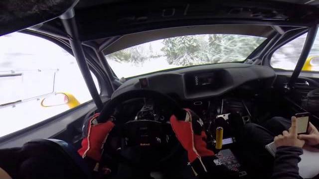 Rally car flat out in the snow (pov) Rally car flat out in the snow (pov)