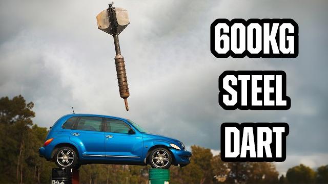 World's largest dart vs car from 60m! World's largest dart vs car from 60m!