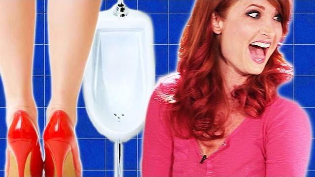 Girls try peeing in urinals for the first time Girls try peeing in urinals for the first time
