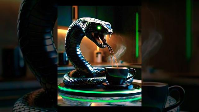 The snake is entirely black with a smooth coffee #trendingshorts #ai#snake#coffeetime#youtubeshorts The snake is entirely black with a smooth coffee #trendingshorts #ai#snake#coffeetime#youtubeshorts