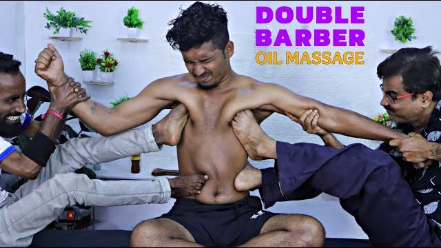 Stress relief head massage by double barber | heavy oil body massage | spine & neck cracking | asmr Stress relief head massage by double barber | heavy oil body massage | spine & neck cracking | asmr