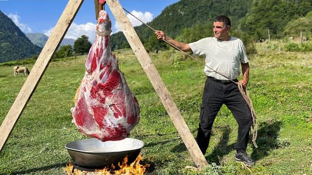 Rustic cooking of a huge kfc leg! village gastronomy Rustic cooking of a huge kfc leg! village gastronomy