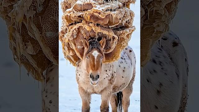 Unbelievable rescue of wild horse trapped under massive honeycomb hive in frozen steppe #animals Unbelievable rescue of wild horse trapped under massive honeycomb hive in frozen steppe #animals