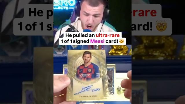 He found an ultra-rare 1/1 messi signed card! He found an ultra-rare 1/1 messi signed card!