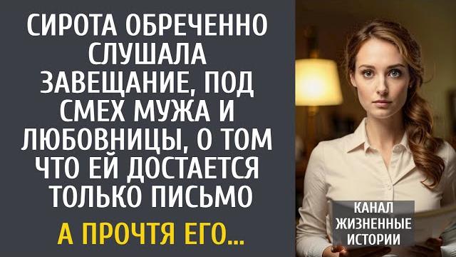 Сирота обреченно слушала завещание, под смех мужа и любовницы, о том что ей достается только письмо… Сирота обреченно слушала завещание, под смех мужа и любовницы, о том что ей достается только письмо…