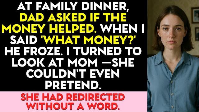 At family dinner, dad asked if the money helped. i said: “what money?” — then looked at mom. At family dinner, dad asked if the money helped. i said: “what money?” — then looked at mom.
