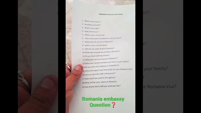 Romania embassy interview question #romania #romaniavisa #question #amjadvlogs #românia Romania embassy interview question #romania #romaniavisa #question #amjadvlogs #românia