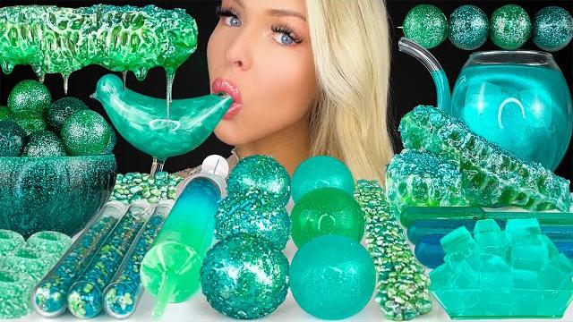Asmr teal galaxy food mukbang, honeycomb, pipette squeeze drink, jelly syringe, sprinkles 먹방 Asmr teal galaxy food mukbang, honeycomb, pipette squeeze drink, jelly syringe, sprinkles 먹방