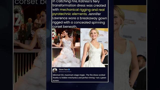 In catching fire, katniss's fiery transformation dress was created with mechanical rigging and real In catching fire, katniss's fiery transformation dress was created with mechanical rigging and real