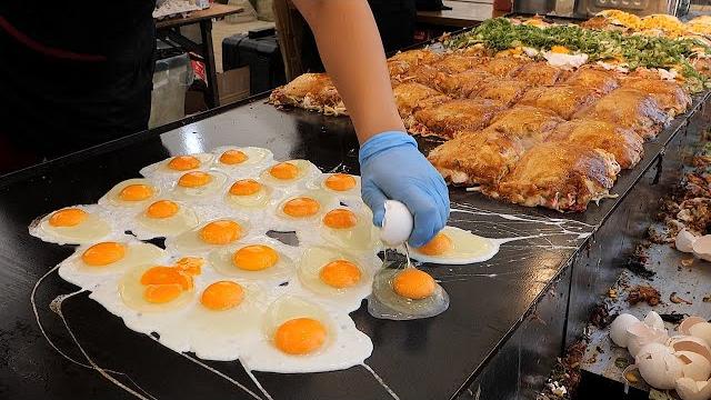 Japanese style egg bacon pancakes - japanese street food Japanese style egg bacon pancakes - japanese street food