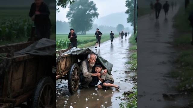 雨中爷孙 共避雹灾! 雨中爷孙 共避雹灾!
