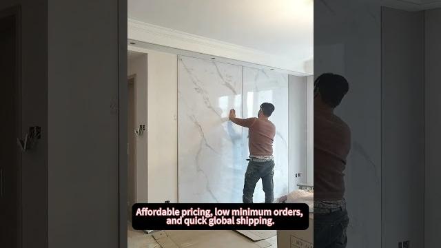 Uv marble sheet background wall installation | custom solutions & fast shipping #interiordesign Uv marble sheet background wall installation | custom solutions & fast shipping #interiordesign