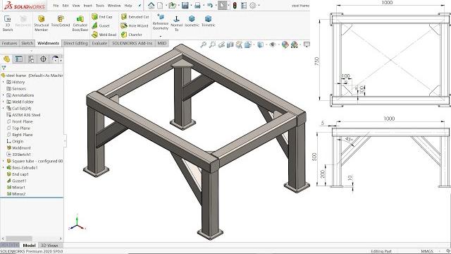Solidworks weldments basics steel frame Solidworks weldments basics steel frame