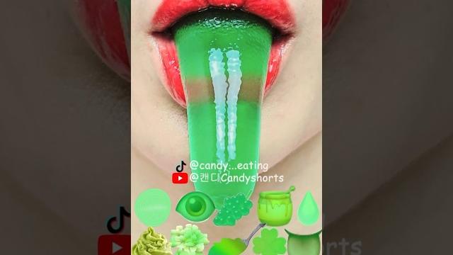 Asmr green emoji food sea grape kohakuto water sprinkle honey jelly popping boba mukbang Asmr green emoji food sea grape kohakuto water sprinkle honey jelly popping boba mukbang