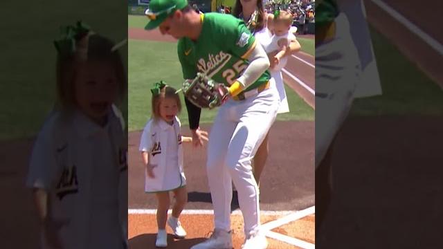 The rooker family threw out the first pitch on his bobblehead day | nbc sports california The rooker family threw out the first pitch on his bobblehead day | nbc sports california