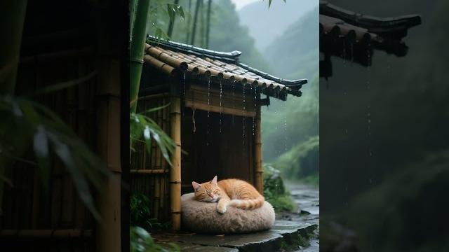 竹林听雨 | 小橘貓在亭子中睡著了#shorts #asmr #rain 竹林听雨 | 小橘貓在亭子中睡著了#shorts #asmr #rain
