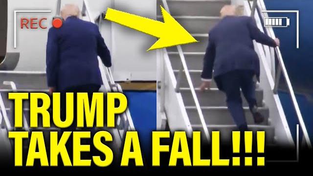 Trump falls on stairs after disaster presser Trump falls on stairs after disaster presser