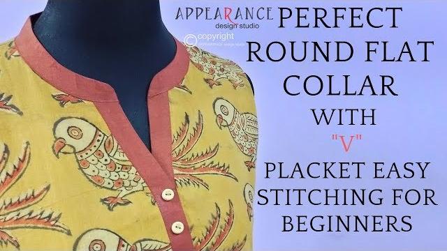 Perfect round flat collar with v placket easy stitching for beginners easy method ️ sewing tutorial Perfect round flat collar with v placket easy stitching for beginners easy method ️ sewing tutorial