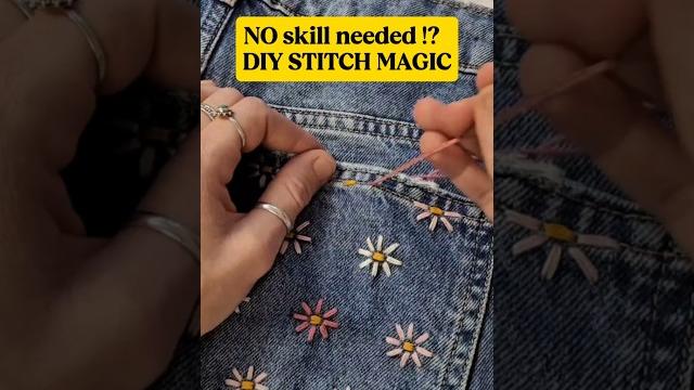 Beginner friendly | how to stitch on jeans with basic embroidery design #shorts #sewing #embroidery Beginner friendly | how to stitch on jeans with basic embroidery design #shorts #sewing #embroidery